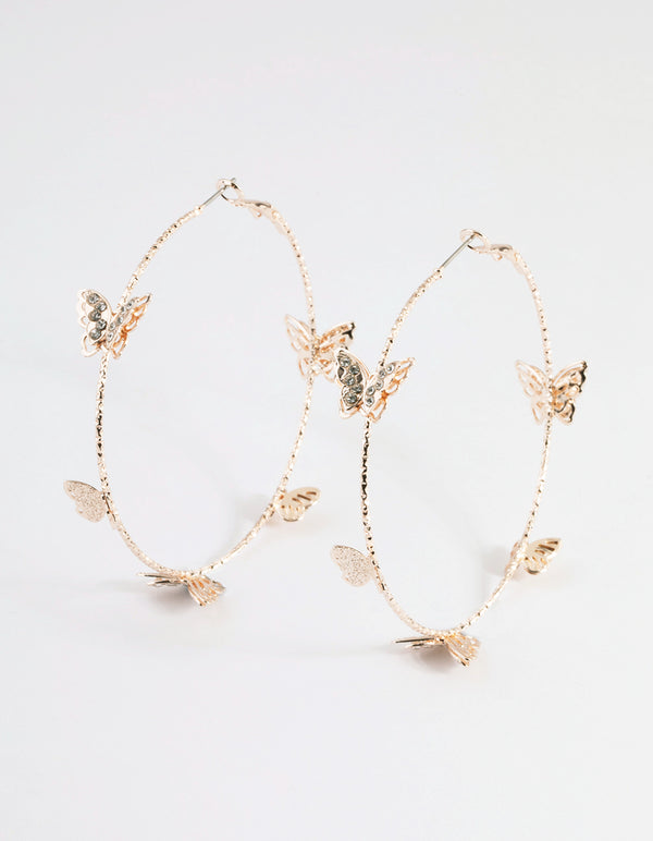 Rose Gold 70cm Butterfly Hoop Earrings