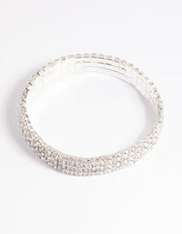 Silver Cubic Zirconia Diamante Stretch Triple Row Bracelet - link has visual effect only