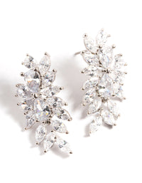 Rhodium Diamond Simulant Floral Drop Earrings - link has visual effect only