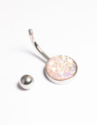 Surgical Steel Round Textured Crystal Belly Ring - link has visual effect only