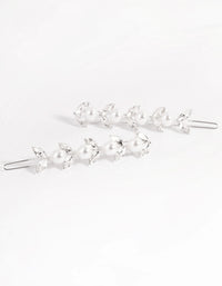 Silver Diamante & Pearl Row Clip Pack - link has visual effect only