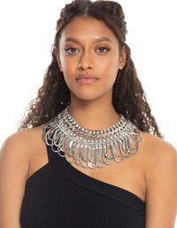 Rhodium Diamante Aztec Drape Collar Necklace - link has visual effect only