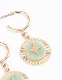 Gold Green Aventurine Star Disc Hoop Earrings - link has visual effect only