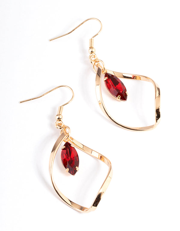 Red Marquise Open Twist Drop Earrings