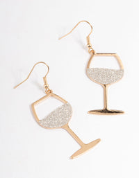 Silver Glitter Wine Glass Drop Earrings - link has visual effect only