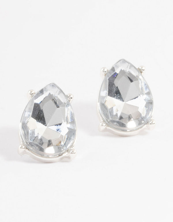 Silver Pear Stud Earrings