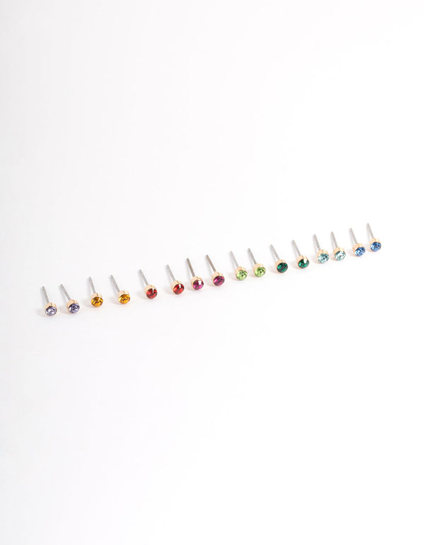 Gold Multi Diamante Mini Earrings 8-Pack