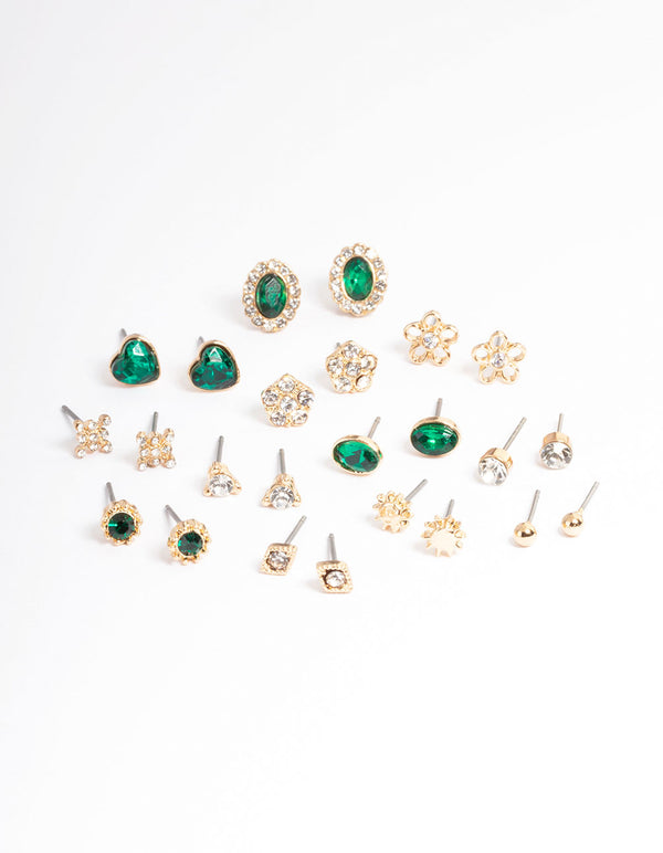 Gold Geometric Jewel Stud Earring 12-Pack