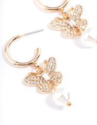 Gold Diamante Butterfly Pearl Earrings - link has visual effect only