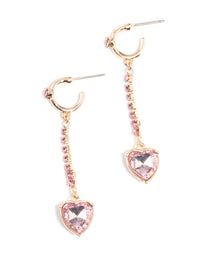 Gold Pink Heart Drop Hoop Earrings - link has visual effect only