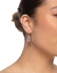 Purple Diamante Teddy Bear Huggie Earrings - link has visual effect only