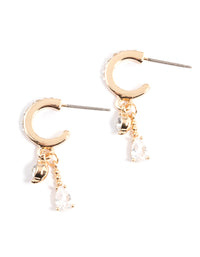 Gold Diamante Two Drop Mini Hoop Earrings - link has visual effect only