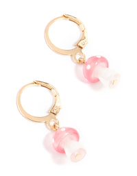 Pink Mini Mushroom Huggie Earrings - link has visual effect only