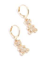 Gold Diamante Teddy Bear Huggie Earrings - link has visual effect only