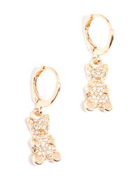 Gold Diamante Teddy Bear Huggie Earrings - link has visual effect only