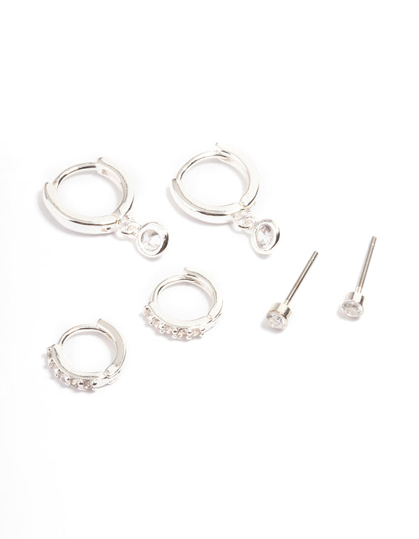 Silver Clear Stud & Huggies Pack