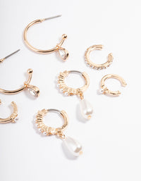 Gold Pearl Diamante Cuff & Hoop Earring Pack - link has visual effect only