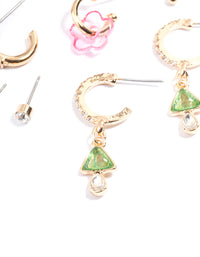 Gold Mushroom Hoop & Stud Earring 6-Pack - link has visual effect only