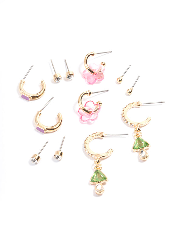 Gold Mushroom Hoop & Stud Earring 6-Pack