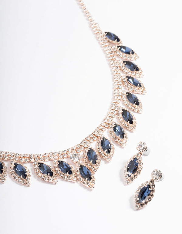 Blue Marquise Droplet Earrings & Necklace Set