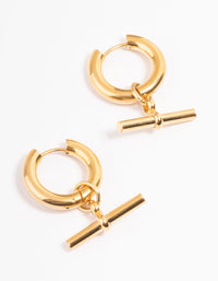 Gold Plated Stainless Steel Chunky Bar Huggie Earrings - link has visual effect only