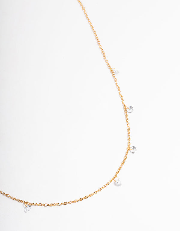 Gold Plated Stainless Steel Cubic Zirconia Drop Fine Chain Necklace