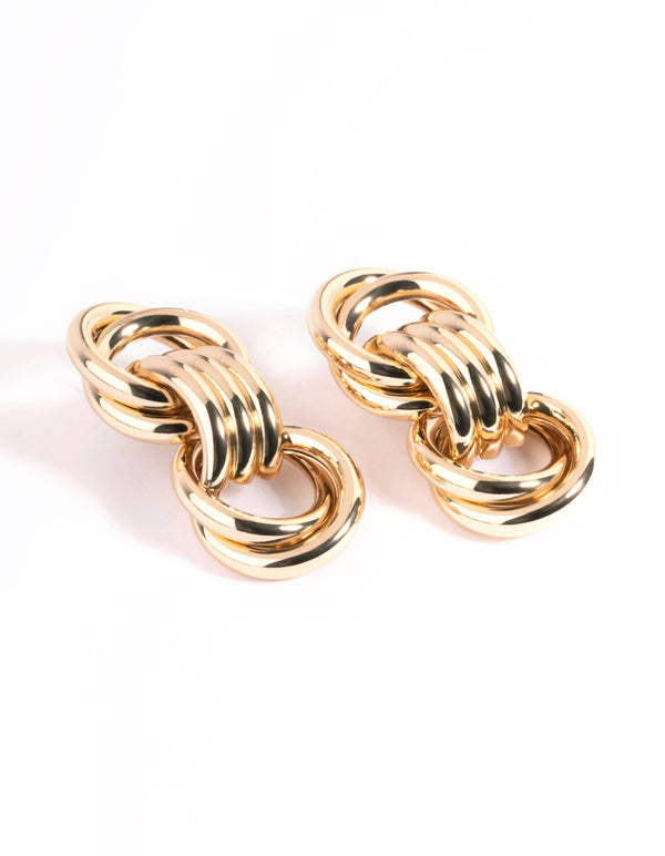 Gold Trio Knot Drop Earrings