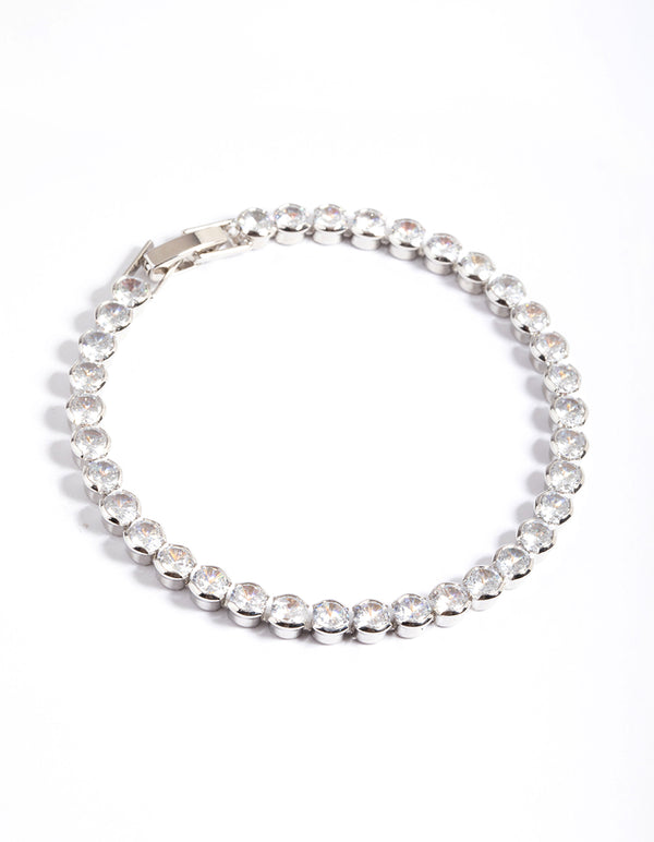 Silver Diamond Simulant Round Tennis Bracelet