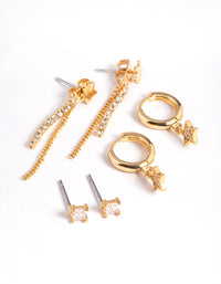 Gold Plated Brass Stars & Chain Earrings 6-Pack - link has visual effect only