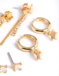 Gold Plated Brass Stars & Chain Earrings 6-Pack - link has visual effect only