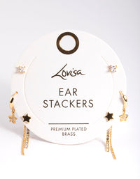 Gold Plated Brass Stars & Chain Earrings 6-Pack - link has visual effect only