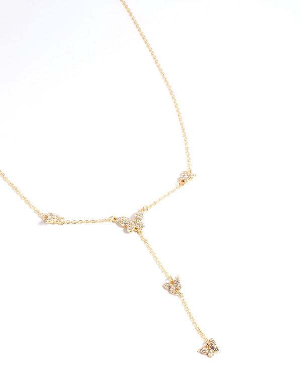 Gold Plated Diamante Butterfly Necklace