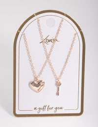 Rose Gold Heart & Key Necklace Pack - link has visual effect only