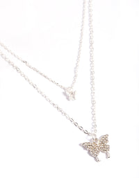 Silver Dainty Diamante Butterfly Necklace - link has visual effect only