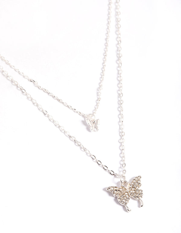 Silver Dainty Diamante Butterfly Necklace