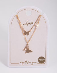 Gold Pearl & Butterfly Station Necklace - link has visual effect only