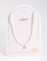 Rhodium Classic Pearl & Diamante Necklace - link has visual effect only