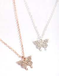 Mixed Metal Diamante Butterfly Necklace Pack - link has visual effect only