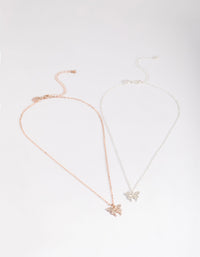 Mixed Metal Diamante Butterfly Necklace Pack - link has visual effect only