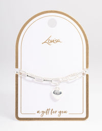 Silver Layered Chain Heart Bracelet - link has visual effect only