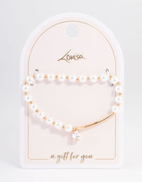 Gold Pearl & Bar Diamante Bracelet - link has visual effect only