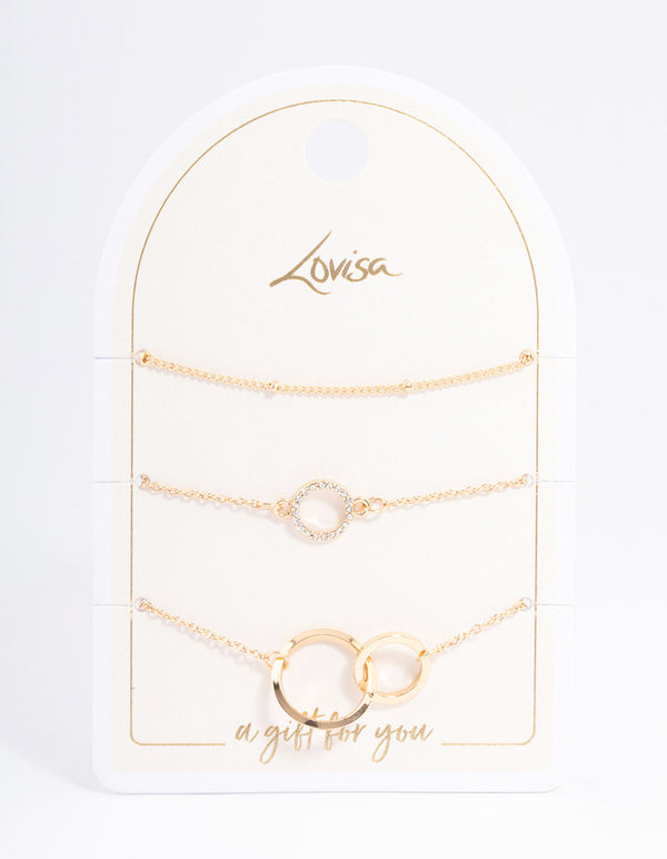 Gold Open Circle Linked Bracelet Pack