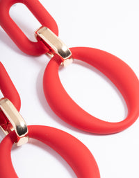 Red Rubber Coated Link Drop Earrings - link has visual effect only