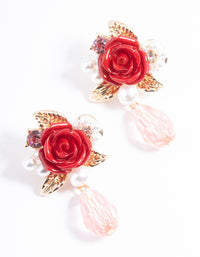 Red Rose Pearly Stud Earrings - link has visual effect only