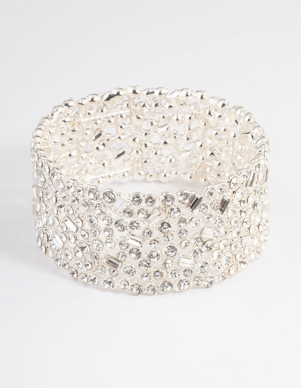 Silver Embellished Stone Stretch Bracelet