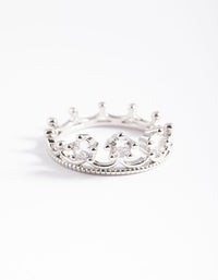 Silver Cubic Zirconia Crown Ring - link has visual effect only