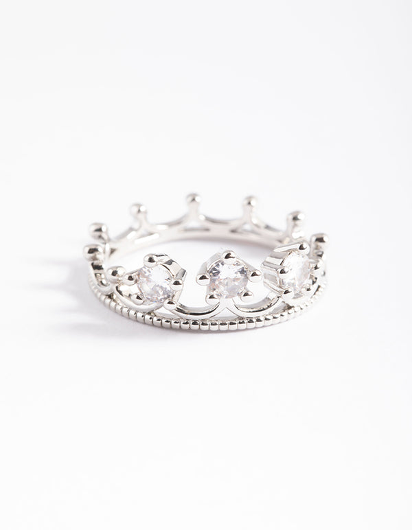 Silver Cubic Zirconia Crown Ring