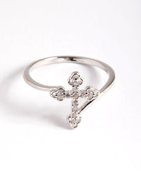 Rhodium Cubic Zirconia Cross Ring - link has visual effect only