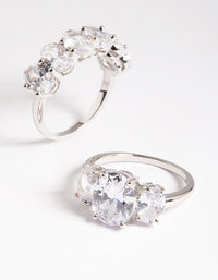 Rhodium Cubic Zirconia Statement Oval Ring Pack - link has visual effect only