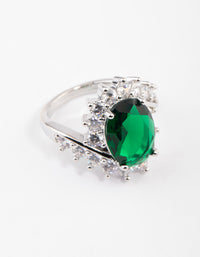 Silver Cubic Zirconia Vintage Green Oval Ring - link has visual effect only